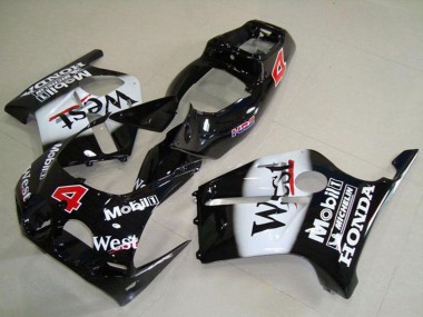 1988-1989 Honda CBR250RR MC19 Motorcycle Fairings - Glossy Black White West Mobil HRC 4 Australia for Sale