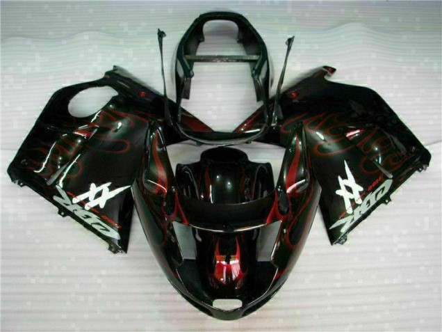 1996-2007 Honda CBR1100XX Blackbird Abs Motorcycle Fairing - Glossy Black Red Flame Australia for Sale