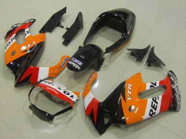 1997-2005 Honda VTR1000F Motorcycle Fairings - Orange White Red Glossy Black Repsol Australia for Sale