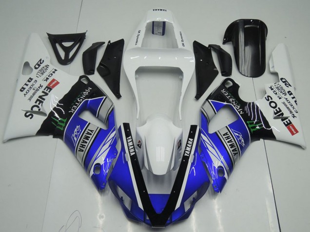 2000-2001 Yamaha YZF R1 Motorcycle Fairings - White Blue Black ENEOS Monster Australia for Sale
