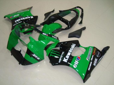 2000-2002 Kawasaki ZX6R Motorcycle Fairings - Green Glossy Black Monster Australia for Sale
