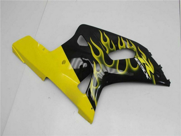 2001-2003 Suzuki GSXR 600/750 Motorcycle Fairings - Glossy Black Yellow Flame Australia for Sale