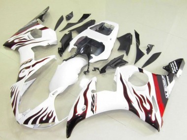 2003-2004 Yamaha YZF R6 Motorcycle Fairings - White Red Black Flame Michelin Australia for Sale