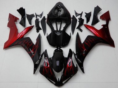 2004-2006 Yamaha YZF R1 Motorcycle Fairings - Glossy Black Red Flame Australia for Sale