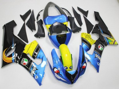 2005-2006 Kawasaki ZX6R Motorcycle Fairings - Blue Yellow Black Shark Australia for Sale