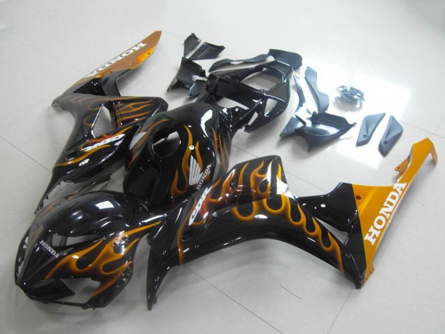2006-2007 Honda CBR1000RR Motorcycle Fairings - Glossy Black Gold Flame Australia for Sale