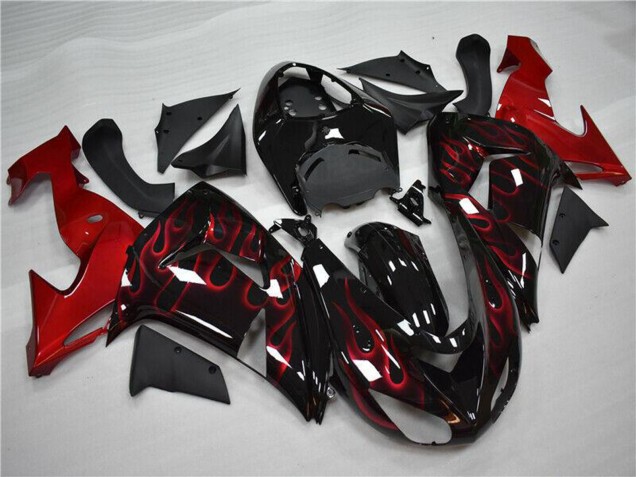 2006-2007 Kawasaki ZX10R Motorcycle Fairing - Glossy Black Red Flame Australia for Sale