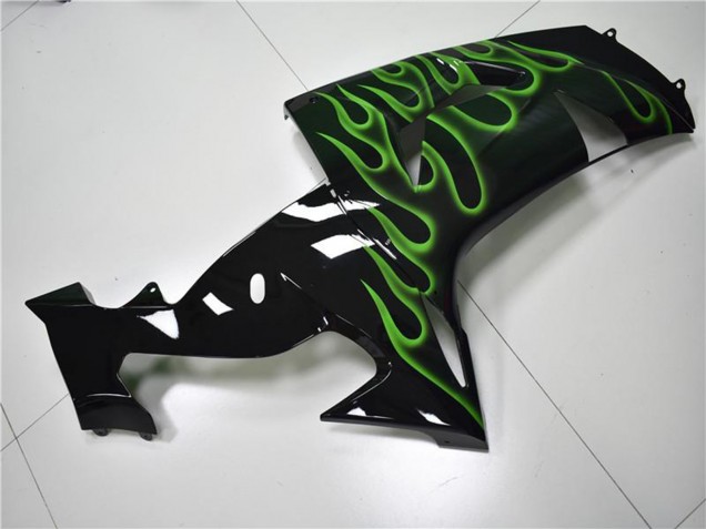 2006-2007 Kawasaki ZX10R Motorcycle Fairings - Glossy Black Green Flame Australia for Sale