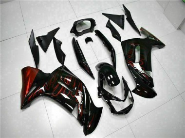 2006-2008 Kawasaki EX650 Motorcycle Fairings - Glossy Black Red Flame Australia for Sale