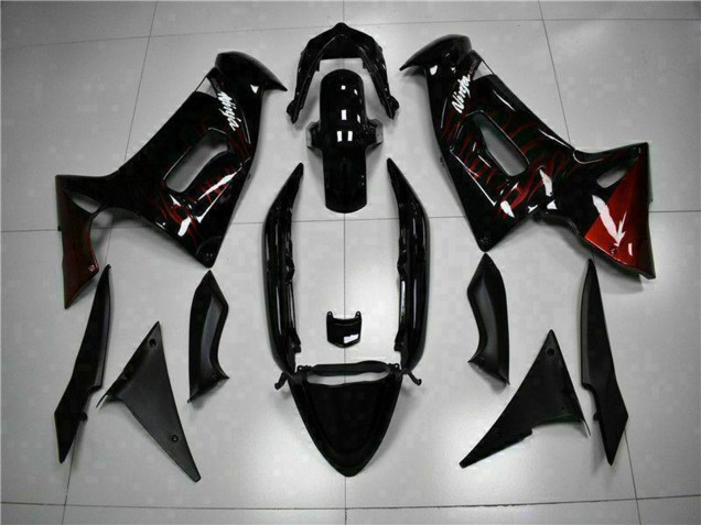 2006-2008 Kawasaki EX650 Motorcycle Fairings - Glossy Black Red Flame Australia for Sale