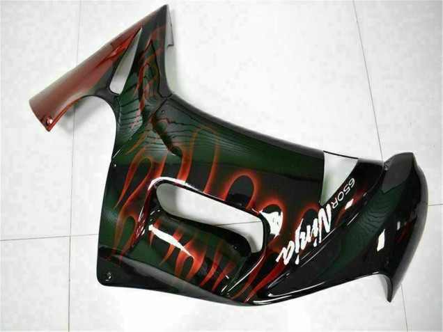 2006-2008 Kawasaki EX650 Motorcycle Fairings - Glossy Black Red Flame Australia for Sale