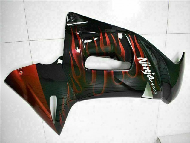 2006-2008 Kawasaki EX650 Motorcycle Fairings - Glossy Black Red Flame Australia for Sale