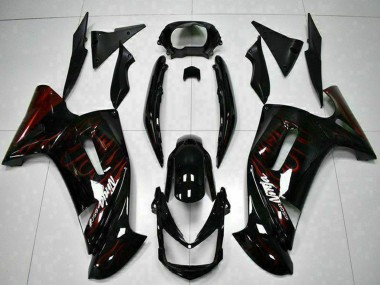 2006-2008 Kawasaki EX650 Motorcycle Fairings - Glossy Black Red Flame Australia for Sale