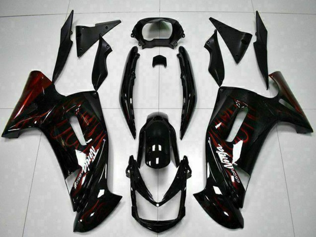 2006-2008 Kawasaki EX650 Motorcycle Fairings - Glossy Black Red Flame Australia for Sale