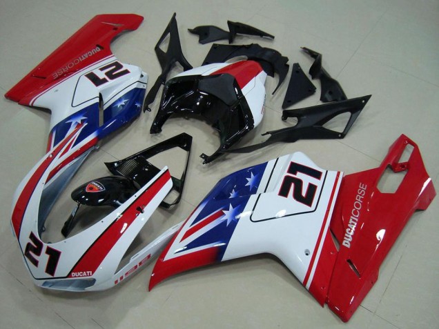 2007-2014 Ducati 1198 Motorcycle Fairings - White Red Blue Glossy Black 21 Australia for Sale