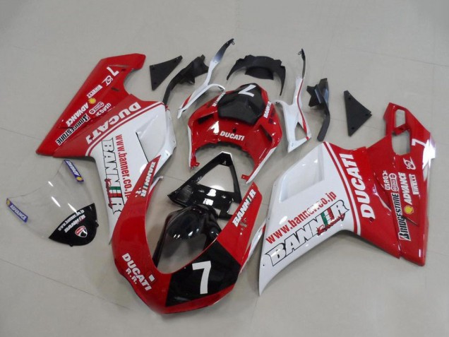 2007-2014 Ducati 848 1098 1198 Motorcycle Fairings - White Red Glossy Black Banner 7 Australia for Sale