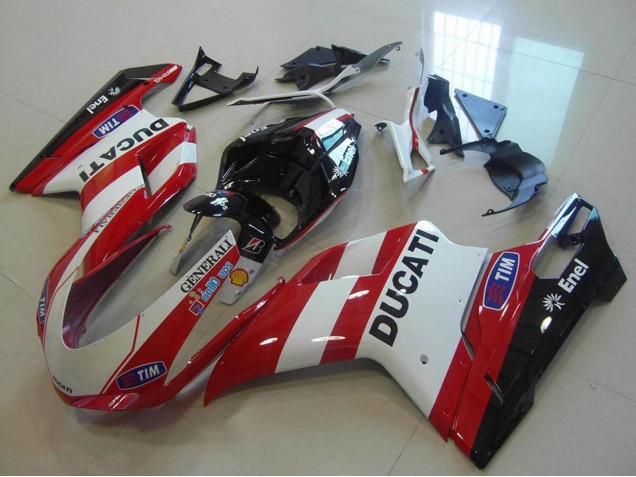2007-2014 Ducati 848 1098 1198 Motorcycle Fairings - White Red Black Generali Tim Australia for Sale