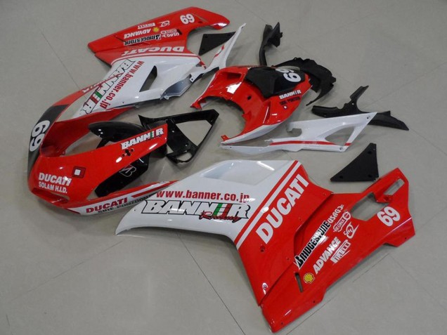 2007-2014 Ducati 848 1098 1198 Motorcycle Fairings - White Red Glossy Black Banner 69 Australia for Sale