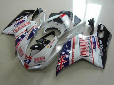2007-2014 Ducati 848 1098 1198 Motorcycle Fairings - White Blue Red Glossy Black American Flag Tim 27 Australia for Sale