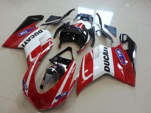 2007-2014 Ducati 848 1098 1198 Motorcycle Fairings - White Red Glossy Black Tim Australia for Sale