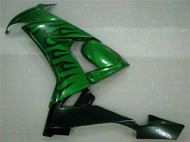 2008-2010 Kawasaki ZX10R Motorcycle Fairings - Glossy Black Green Flame Australia for Sale