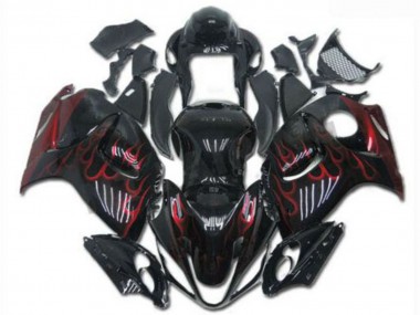 2008-2020 Suzuki GSXR 1300 Hayabusa Motorcycle Fairings - Glossy Black Red Flame Australia for Sale