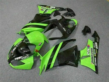 2009-2012 Kawasaki ZX6R Motorcycle Fairings - Green Glossy Black Elf Touch4 Bridgestone Australia for Sale