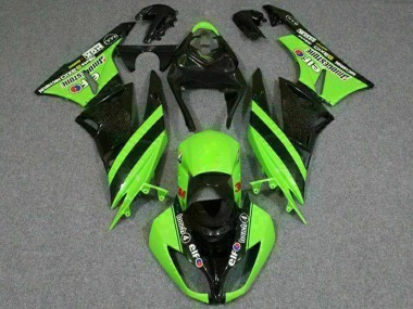 2009-2012 Kawasaki ZX6R Motorcycle Fairings - Green Glossy Black Elf Touch4 Bridgestone Australia for Sale