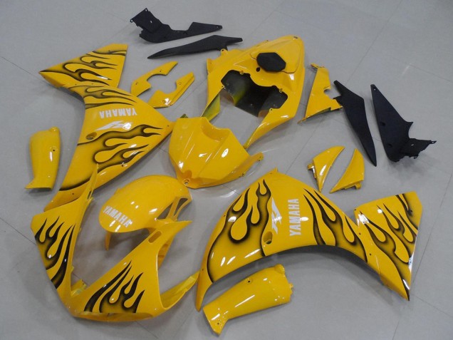 2012-2014 Yamaha YZF R1 Motorcycle Fairings - Yellow Black Flame Australia for Sale
