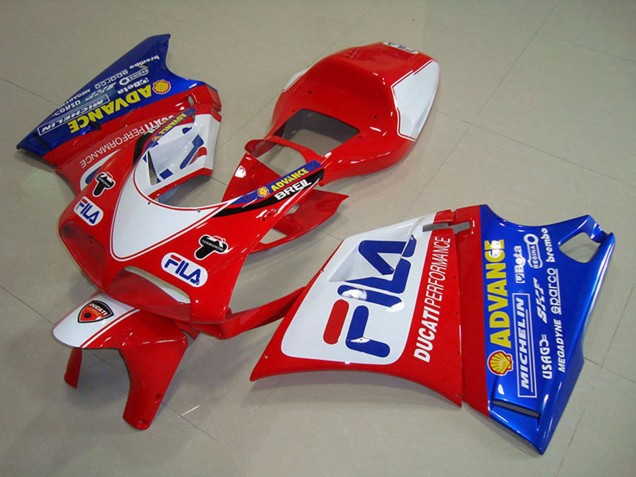 1993-2005 Ducati 748 Motorcycle Fairings - White Red Blue Fila Australia for Sale
