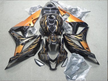 2004-2005 Honda CBR1000RR Motorcycle Fairings - Glossy Black Gold Flame Australia for Sale