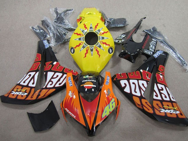 2008-2011 Honda CBR1000RR Motorcycle Fairings - Yellow Orange Glossy Black Rossi Repsol 46 Australia for Sale