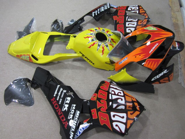 2003-2004 Honda CBR600RR Motorcycle Fairings - Yellow Orange Glossy Black Rossi Repsol 46 Australia for Sale