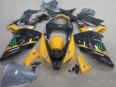 2006-2007 Kawasaki ZX10R Motorcycle Fairings - Glossy Black Yellow Green Touch4 Monster Australia for Sale