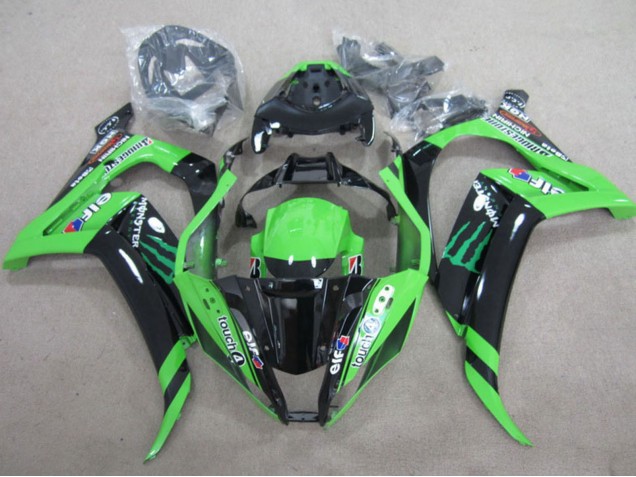 2011-2015 Kawasaki ZX10R Motorcycle Fairings - Green Glossy Black Green Elf Touch4 Monster Australia for Sale
