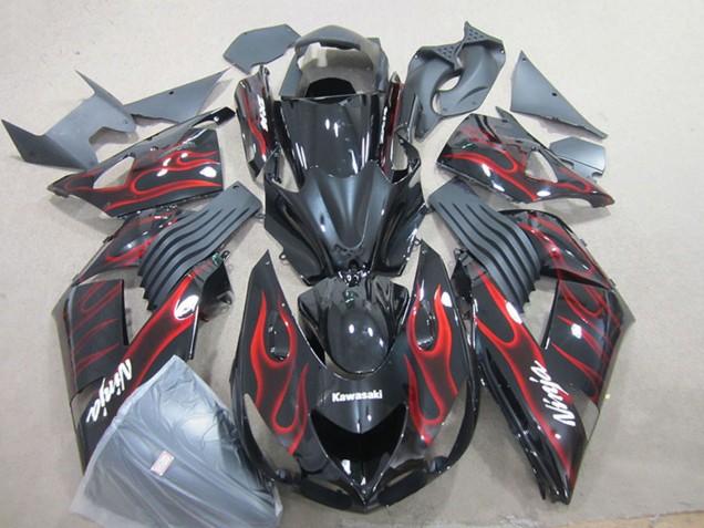 2006-2011 Kawasaki ZX14R ZZR1400 Motorcycle Fairing - Glossy Black Red Flame Australia for Sale