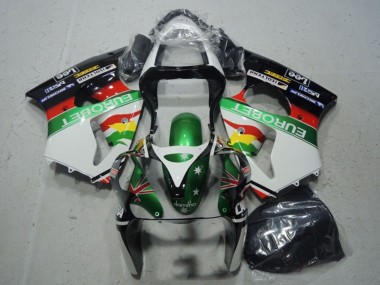 2000-2002 Kawasaki ZX6R Motorcycle Fairings - White Green Red Yellow Black Star EuroBet Australia for Sale