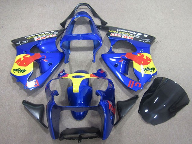 2000-2002 Kawasaki ZX6R Motorcycle Fairings - Blue Yellow Red Bull Australia for Sale
