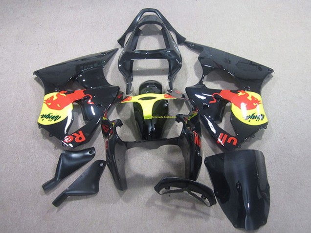 2000-2002 Kawasaki ZX6R Motorcycle Fairing - Glossy Black Yellow Red Bull Australia for Sale