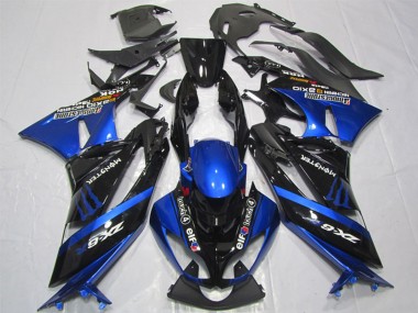 2009-2012 Kawasaki ZX6R Motorcycle Fairings - Blue Glossy Black Elf Touch4 Monster Bridgestone Australia for Sale
