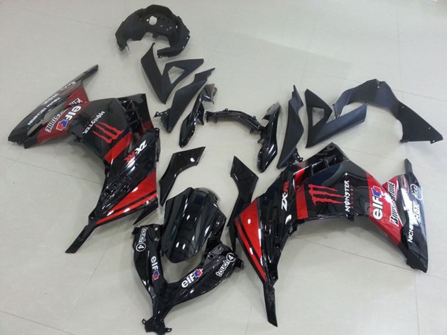 2013-2018 Kawasaki ZX300R Motorcycle Fairings - Glossy Black Red Elf Touch4 Monster Australia for Sale