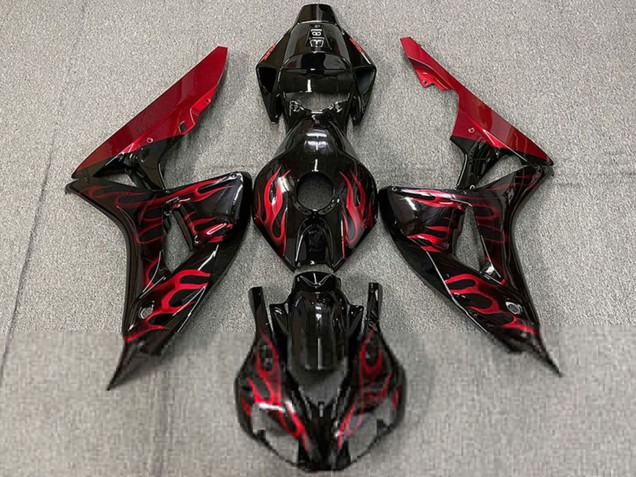2006-2007 Honda CBR1000RR Motorcycle Fairings - Glossy Black Red Flame Australia for Sale