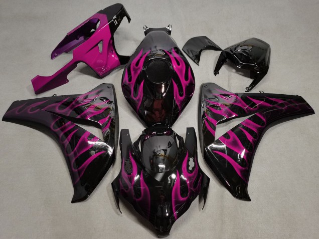 2008-2011 Honda CBR1000RR Motorcycle Fairings - Glossy Black Pink Flame Australia for Sale