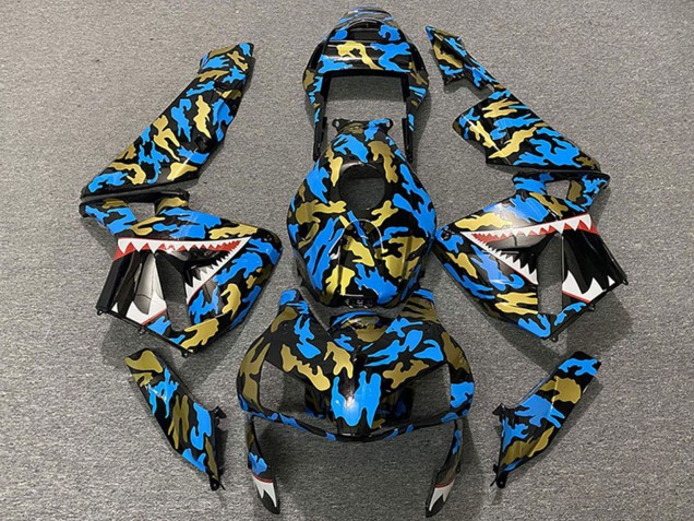 2003-2004 Honda CBR600RR Motorcycle Fairings - Blue Gold Camouflage Shark Australia for Sale