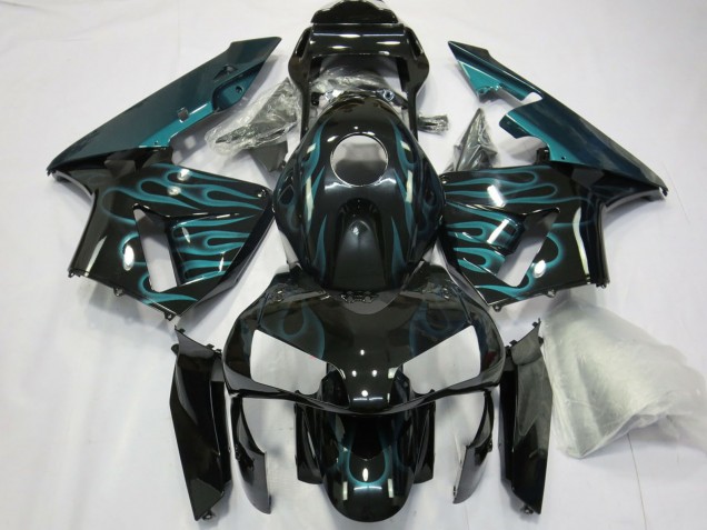2003-2004 Honda CBR600RR Motorcycle Fairings - Glossy Black Green Flame Australia for Sale