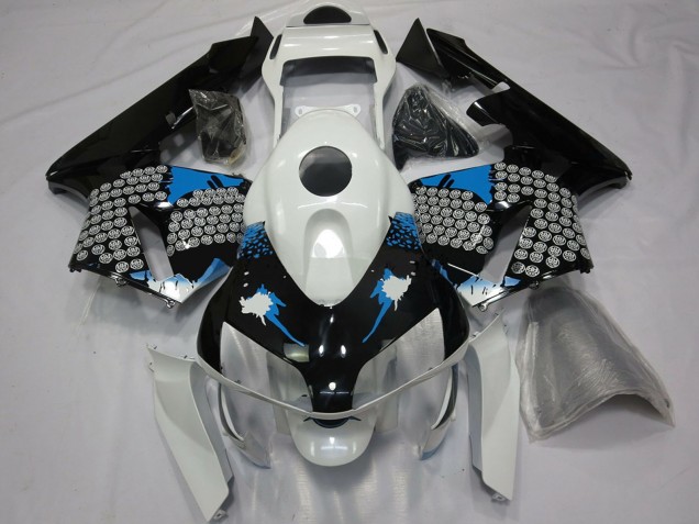 2003-2004 Honda CBR600RR Motorcycle Fairings - White Blue Glossy Black Splatter Australia for Sale