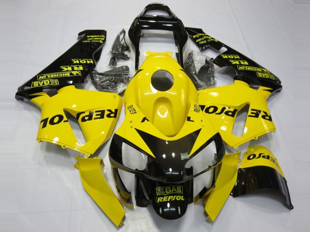 2003-2004 Honda CBR600RR Motorcycle Fairings - Yellow Glossy Black Repsol Australia for Sale