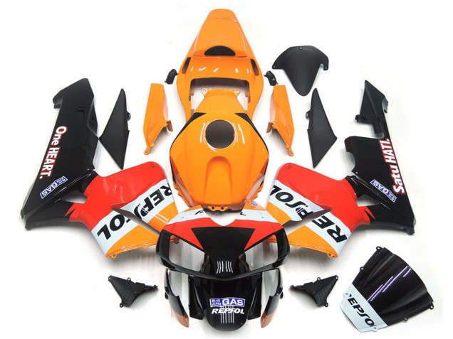 2003-2004 Honda CBR600RR Motorcycle Fairings - Orange White Red Glossy Black One Heart Repsol Australia for Sale