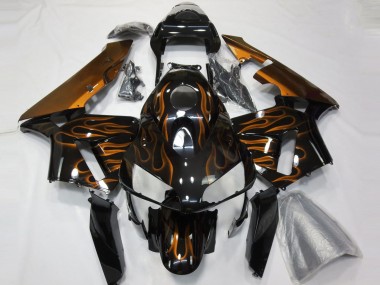 2003-2004 Honda CBR600RR Motorcycle Fairings - Glossy Black Orange Flame Australia for Sale