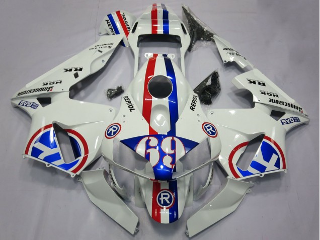 2003-2004 Honda CBR600RR Motorcycle Fairings - White Red Blue Repsol 69 Australia for Sale